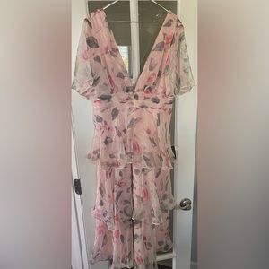 Lulus | Floral Flutter Tiered Midi Dress